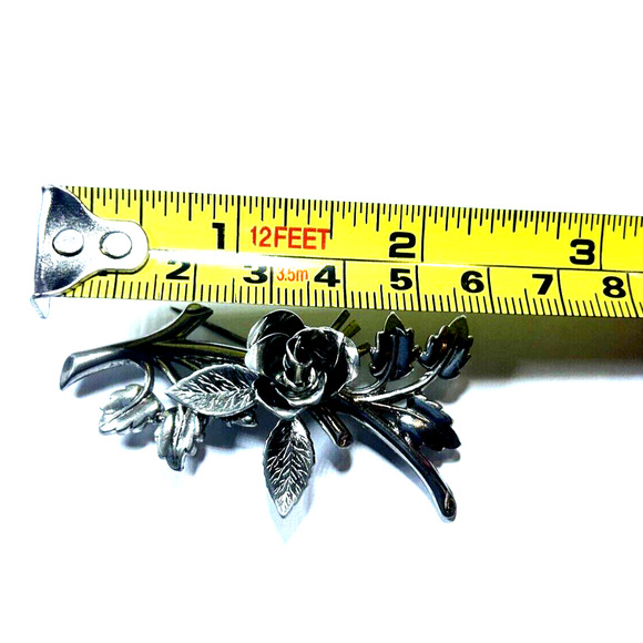 CORO Pegasus Silver Tone 2" Flower Floral Brooch Pin Retro Coquette Vintage - Picture 14 of 15
